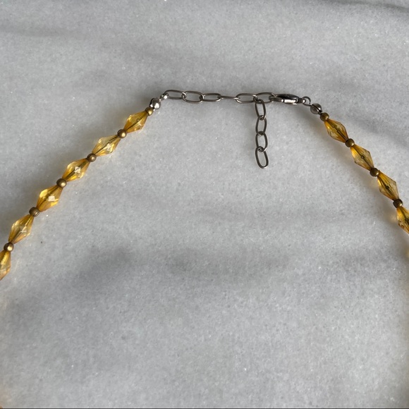 VINTAGE • Bohemian Vamp Spiked Beaded Necklace Hippie Savage Yellow Silver Tone - Picture 6 of 8